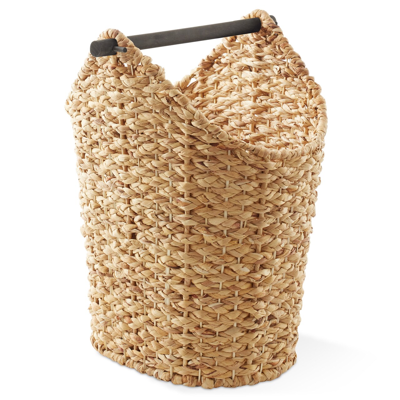 Casafield Toilet Paper Storage Basket with Wood Roll Holder Bar, Braided Water Hyacinth Wicker Bathroom Tissue Storage Organizer